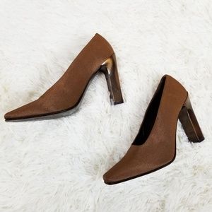 Via Spiga Metallic Bronze Square Toed Block Heels